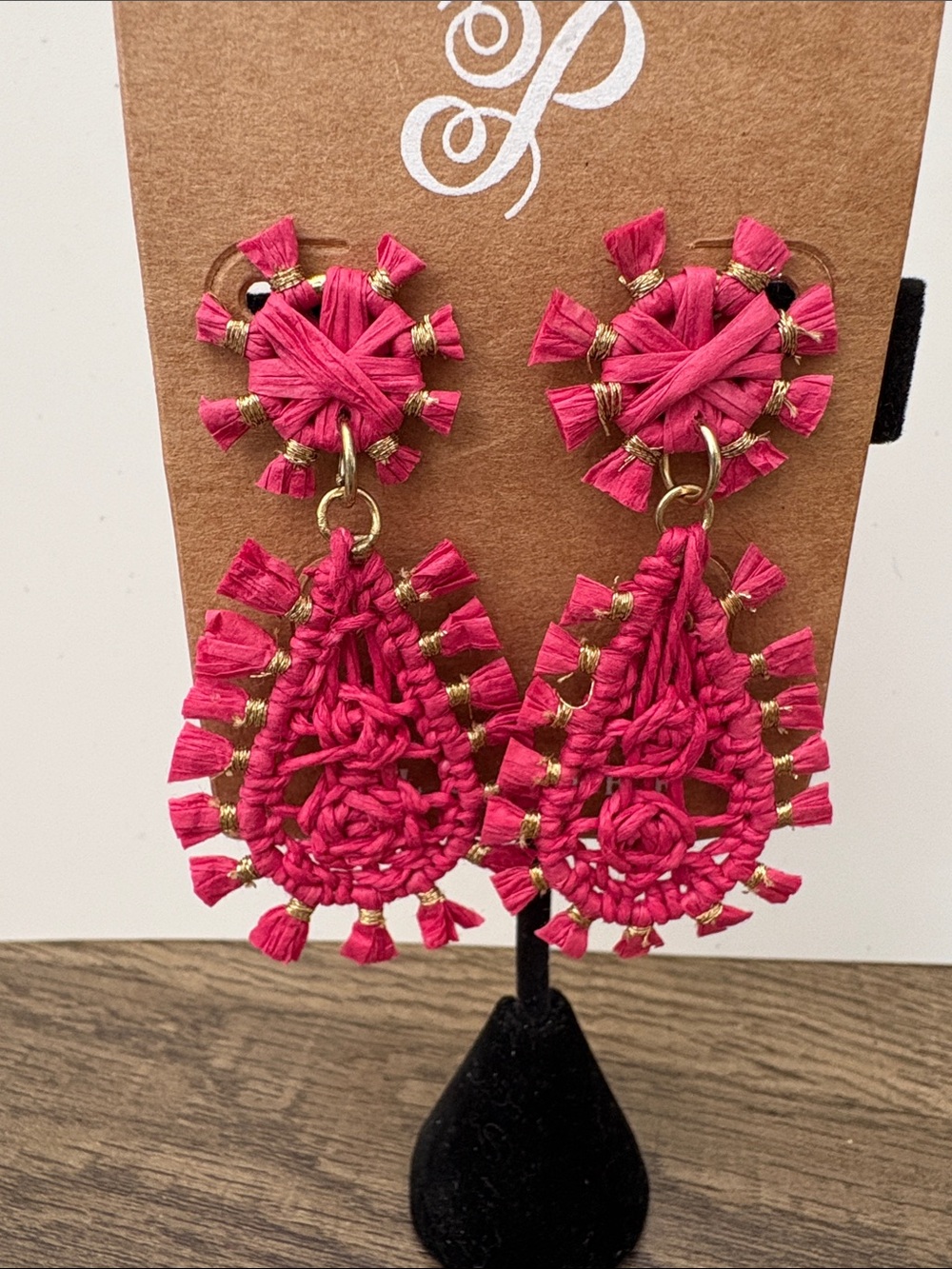 Boho Pink Woven Teardrop Earrings - Women Accessories